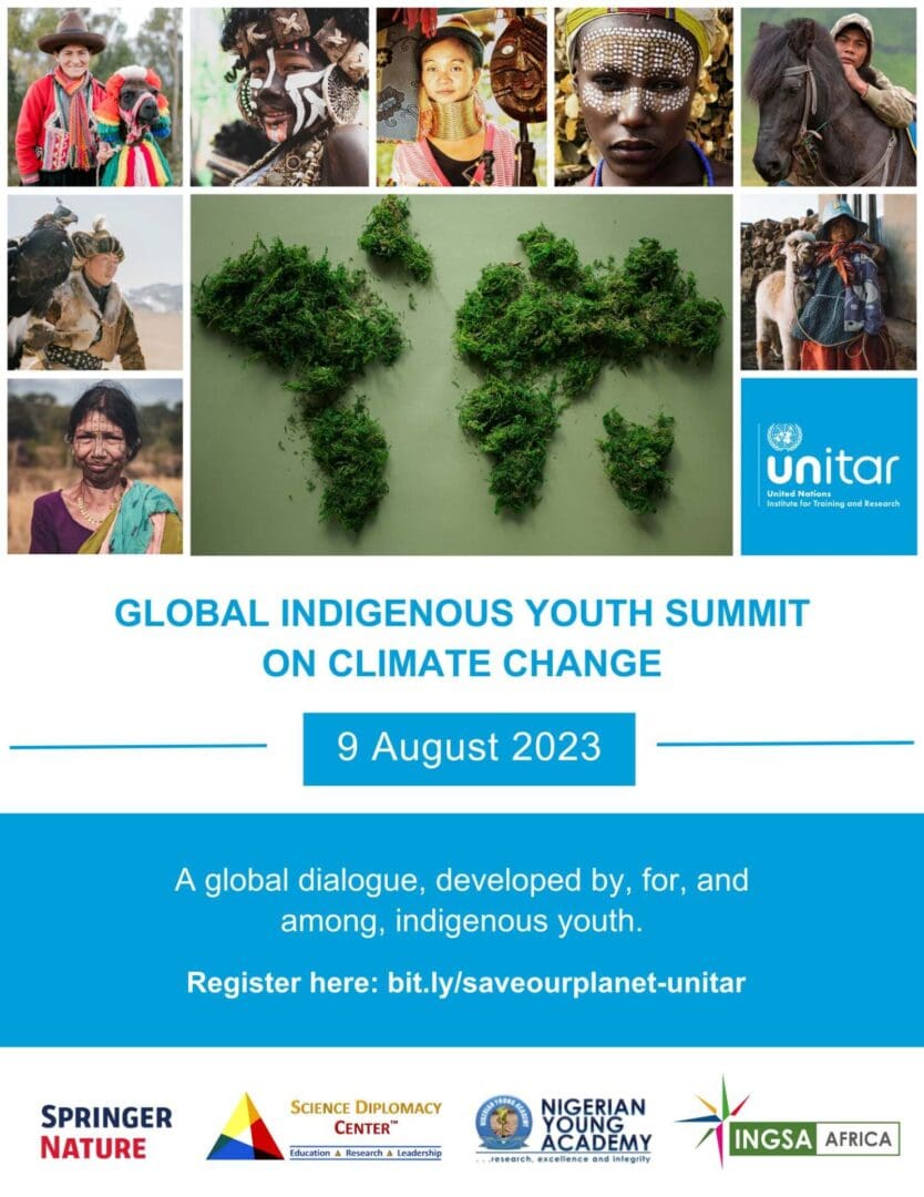 A poster with the words " global indigenous youth summit on climate change ".