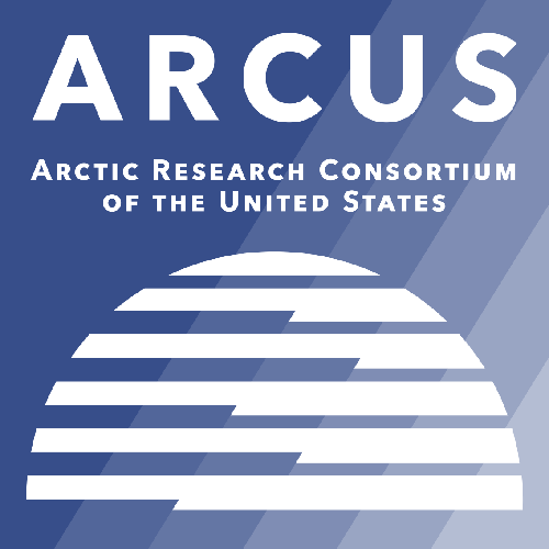 A blue and white logo for the arctic research consortium of the united states.