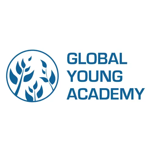 A blue and white logo of the global young academy.