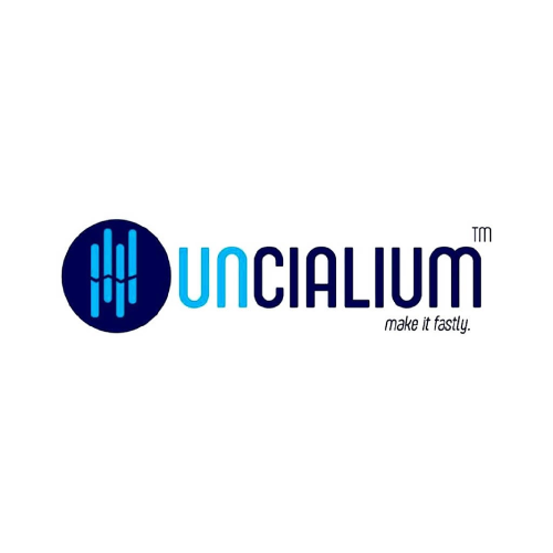 A blue and white logo of uncialium